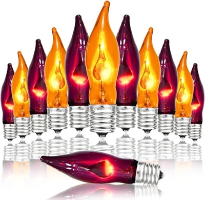 12 Pack C7 Clear Orange and Purple Flickering Flame Replacement Bulbs for String - Image 1 of 4