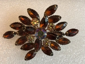 Vintage 1960's Topaz Brown & AB Rhinestones Layered Abstract Swirl Brooch ~ EC! - Picture 1 of 4