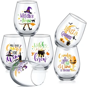 6 Pezzi Halloween Bicchieri da Vino Senza Stelo 15oz Streghe Bicchieri da Vino Ciao Regina D... - Foto 1 di 7