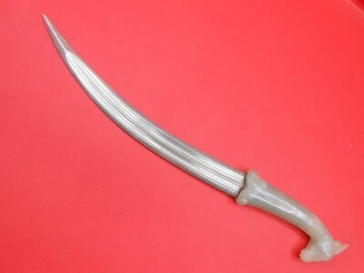 Vintage Indo Persian Mughal Jambiya Dagger Deer Face Jade Handle Wootz Blade C02 - Image 1 of 4