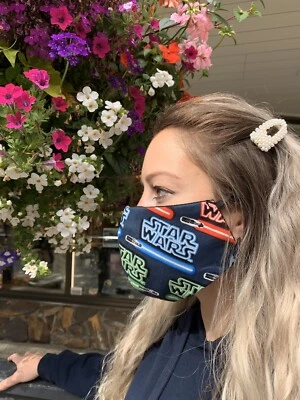 StarWars lightsaber Handmade 100% Cotton Fabric Face Mask NURSE EMT Disney Color - Image 1 of 4