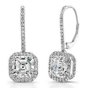 Asscher Schnitt Diamant 4.00 Karat GIA Zertifiziert 18k Weißgold Ohrring Set - Bild 1 von 1