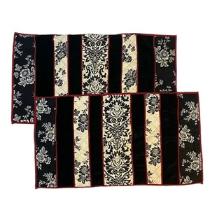 Waverly 2ct Black White Floral Velvet King Size Pillow Shams Patchwork Red Edge - Picture 1 of 12