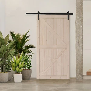 42 in. x 84 in. Unfinished Sliding Barn Door with 7FT Barn Door Hardware Kit &VO - Picture 1 of 13