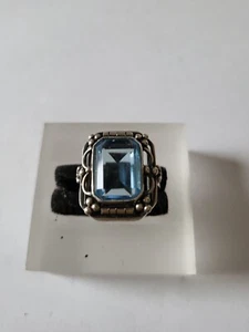 800er Silber antiker Art-Deco Ring großer Aquamarin Fassung verziert Antik - Bild 1 von 8