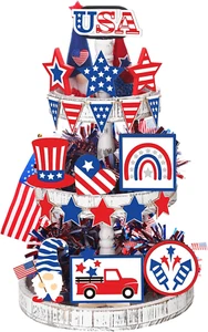 15 Pcs Memorial Tiered Tray Decor Patriotic Decoration 4Th of July Tiered Tray D - Picture 1 of 12