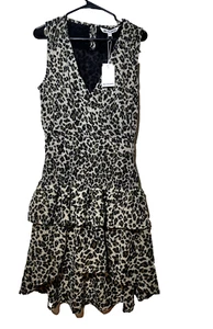 Walter Baker Leandria Dress M Leopard Metallic Smocked Ruffle Tiered Edgy Chic - Picture 1 of 14