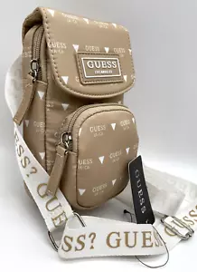 GUESS LOGO PHONE CROSSBODY SHOULDER BAG HANDBAG Tan Brown • AUTHENTIC New BNWT - Picture 1 of 15