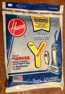 Hoover 4010100Y 3-Pack Allergen Filtration Type Y Upright Vacuum Cleaner Bags - Picture 1 of 2