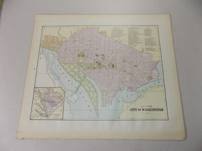Mapa Gaskell de la ciudad de Washington DC 1887, con VIRGINIA, VIRGINIA OCCIDENTAL, DE, MD Foto 1 de 2