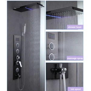Schwarz LED Rechteck Duschkopf Massage Digitalanzeige 4-Wege Mischventil Panel - Bild 1 von 9
