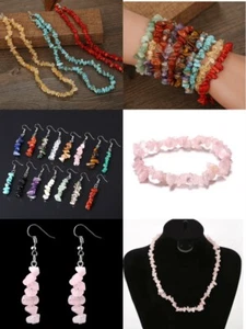 Handmade Natural Stone Beads Beaded Necklace Bracelet Earrings UK  - Picture 1 of 6