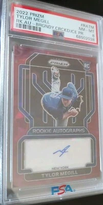 2022 Panini Prizm_ Rookie Auto #RATM Tylor Megill_ BRGNDY Cracked Ice 25/25_PSA8 - Image 1 of 4