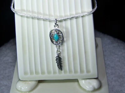 Sterling Silver Concho w/ feather & Turquoise necklace, 16-30 inch. - Image 1 of 2