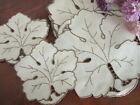SET VINTAGE MADEIRA LINEN PLACE MATS & COASTERS -CUTWORK EMBROIDERED LEAVES x 12