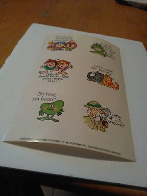 1984 message comic stickers Current Inc 5689-7 USA 1-sheet cat bean - Image 1 of 3