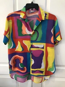 Vintage 80’s Esprit Men’s Size M Shirt Abstract Pattern Button Down Short Sleeve - Picture 1 of 16