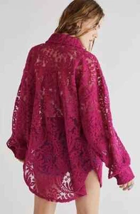 Free People Spitzen Shirt Jacke Overlay Rosa Fuchsia Shacket Gr. XS - Bild 1 von 6