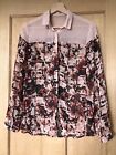 berskha Pink Blouse Shirt Floral Womens Ladies Roses Size 8 10 Small Work Collar