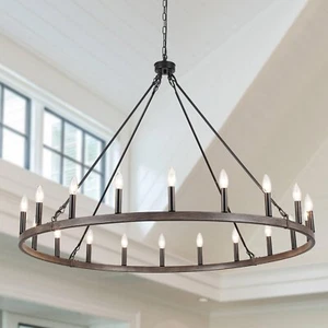 Wagon Wheel Chandelier 20-Light 48" Round Rustic Farmhouse Chandelier Light F... - Picture 1 of 8