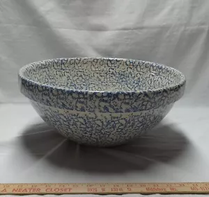 Vintage ROSEVILLE Ohio Blue Spongeware Pottery 16” Dough Bowl, R.R.P. Co. #700-P - Picture 1 of 7