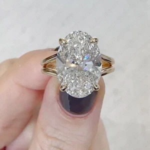 6.14 TCW Oval Cut Moissanite Split Shank Engagement Ring 14k Solid Yellow Gold - Picture 1 of 8