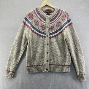Vintage Eddie Bauer Sweater Nordic Fair Isle Snowflake Button Women’s L Hearts - Picture 1 of 13