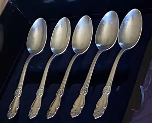 VTG Set of 5 Teaspoons 5" Copper Nickel Zinc Silver Plated ROSES Made in USSR - Picture 1 of 15
