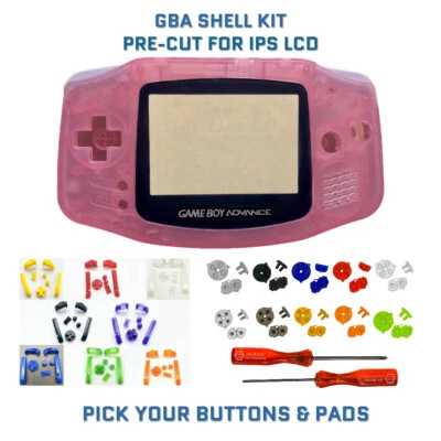 Nintendo Game Boy Advance GBA Shell CLEAR PINK PRE CUT Housing V2 IPS READY - Image 1 of 4
