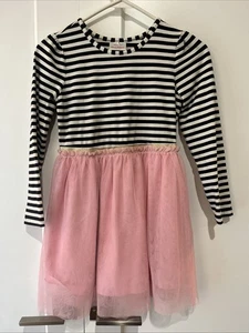Hannah Andersson Girls' Size 130 (8) Pink Black/White Striped Long Sleeve Dress - Picture 1 of 5
