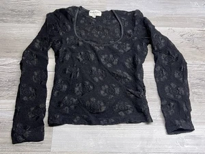Vintage Y2K Bebe Moda Spitze Langarm Top schwarz halbtransparent offen Strick Größe Small - Bild 1 von 7