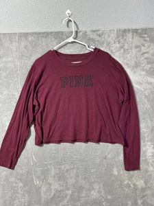 PINK Victorias Secret Shirt Extra Small Adult Red Maroon Long Sleeve Logo Womens - Picture 1 of 6