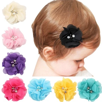 10 PCS Girls Kids Lace Flower Beads Crystal Hairpins Hair Clips Hair Accessories - Image 1 of 4