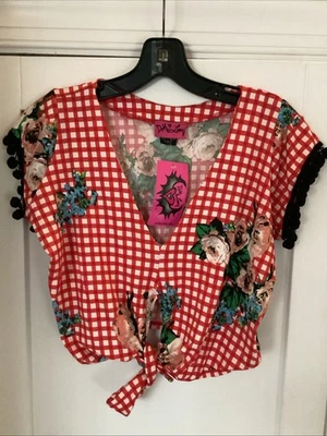 Camisa cropped feminina sexy Demi Loon rosas góticas gráfica tatuagem tamanho G nova com etiquetas - Imagem 1 de 4