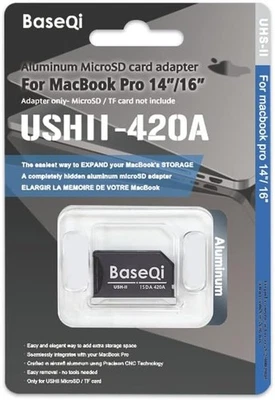 BASEQI UHS-II Aluminum microSD Adapter for 2021 M1 MacBook Pro 14 & 16” (Silver) - image 1 of 4