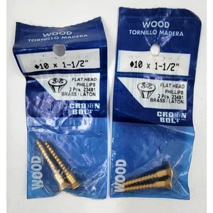 Crown Bolt #10 X 1 1/2" Phillips Flat Head Wood Screws 2 Packs Brass Lot of 2 - Picture 1 of 3