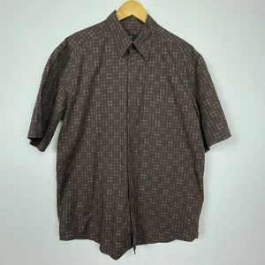 Zanella Italy XL Short Sleeve Button Up Brown Windowpane Check Cotton Casual - Picture 1 of 7