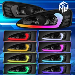 For 04-08 Pontiac Grand Prix RGB Chasing Start-Up LED DRL Tube Headlights Smoked - Picture 1 of 12