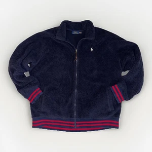 Polo Ralph Lauren Sherpa Giacca Pile Uomo 2XL Blu Rosso Full Zip Talon Deep Pile - Foto 1 di 9
