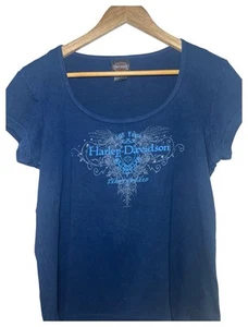 Camiseta De Colección Para Mujer Harley Davidson Manga Corta XL Azul Estrás VA Y2K - Imagen 1 de 7
