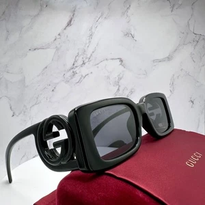 GUCCI New Sunglasses 54mm Square Rectangular Triple Black GG Logo Authentic - Imagen 1 de 18