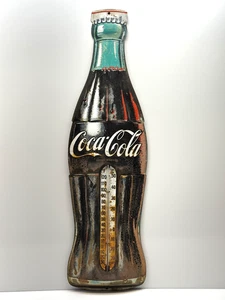 Vintage Coca Cola Flaschenthermometer Metall 29" - Original 60er Jahre Blech Coke Schild - Bild 1 von 12