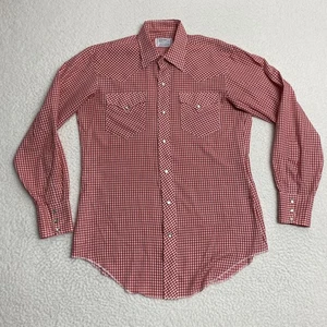 Vintage H BAR C Shirt Mens 15.5 34 Red Gingham Western Pearl Snap Cowboy - Picture 1 of 8