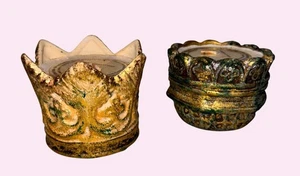 Antique-Style terracotta ceramic Gold Gilded Candle Holders Rustic - Picture 1 of 8