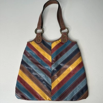 Y2K Liz & Co Cartera Bolso de Hombro Chevron Retazos Arco Iris Vegano Boho Hippie Foto 1 de 4