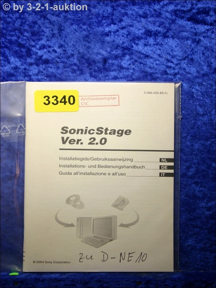 Sony Manuale Utente Sonic Stage Ver. 2.0 Per D NE10 (#3340) - Immagine 1 di 1