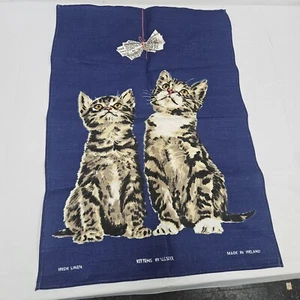 Vintage Blue Calico Cat Kitten Tapestry Wall Irish Linen Ireland Ulster - Picture 1 of 9