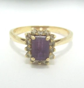 BEAUTIFUL LADIES 14K YELLOW GOLD AMETHYST & DIAMOND RING (SIZE 9) .28TDW 3.2G - Picture 1 of 7