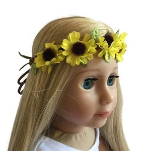 18 Zoll Puppen Stirnband - Blumen Sonnenblumenkranz gelb passt American Girl Puppen - Bild 1 von 4
