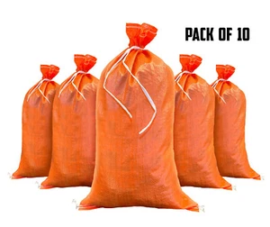 Sandbags - 10 Orange - Empty Sand Bags for Flood - Sandbag Bag Poly by Sandbaggy - Picture 1 of 11